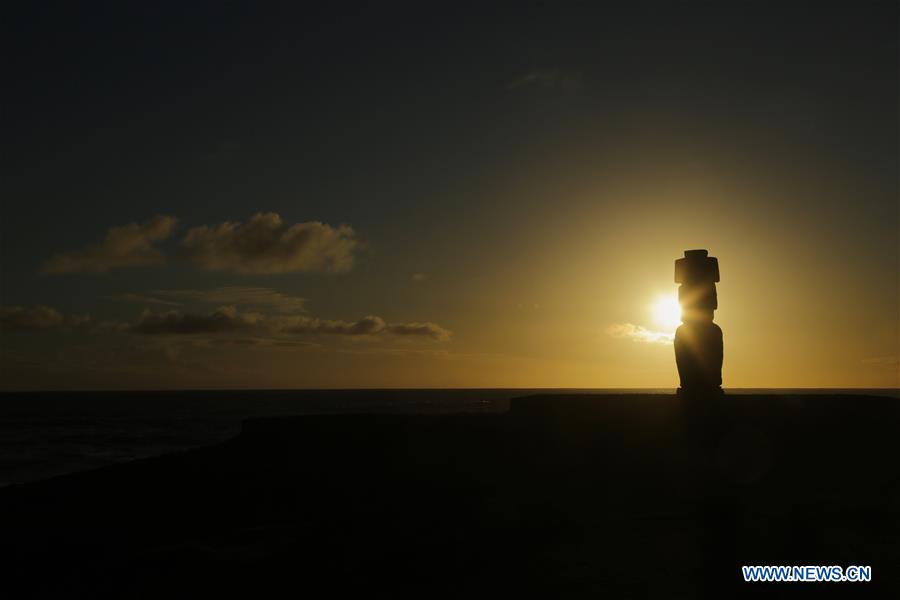 CHILE-EASTER ISLAND-MOAI-SUNSET