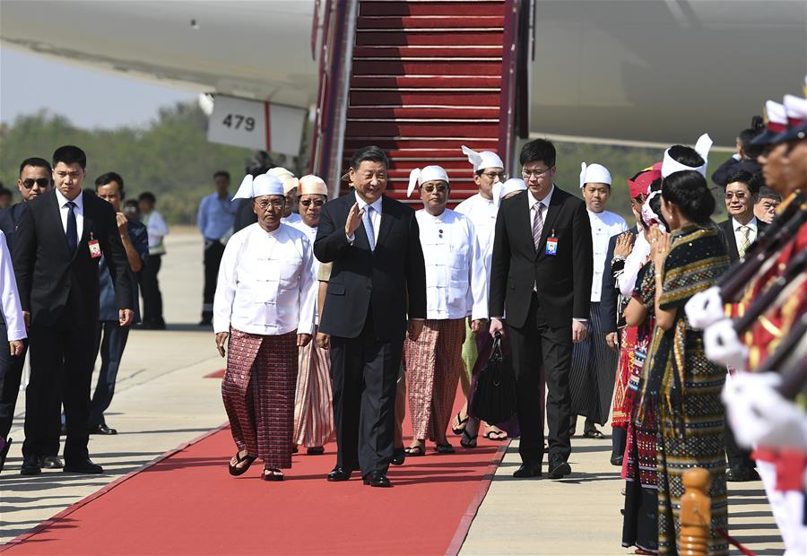 MYANMAR-NAY PYI TAW-CHINA-XI JINPING-STATE VISIT-ARRIVAL