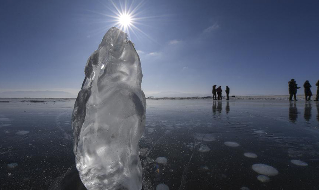 Winter scenery of Sayram Lake in NW China's Xinjiang