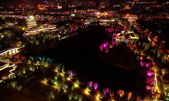 Night view of Daming Lake in Jinan, E China's Shandong