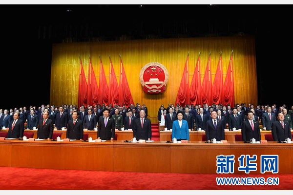 10月1日，慶祝中華人民共和國成立66周年暨新疆維吾爾自治區(qū)成立60周年大會(huì)在新疆人民會(huì)堂隆重舉行。 新華社記者 饒愛民 攝