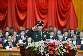 新疆軍區(qū)司令員、軍區(qū)黨委副書記彭勇向現(xiàn)場與會代表致敬